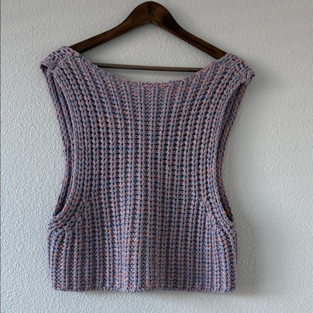 Free People Chunky Knit Cotton blend Crop Purple Hoopla Sweater Vest XS - Picture 3 of 12